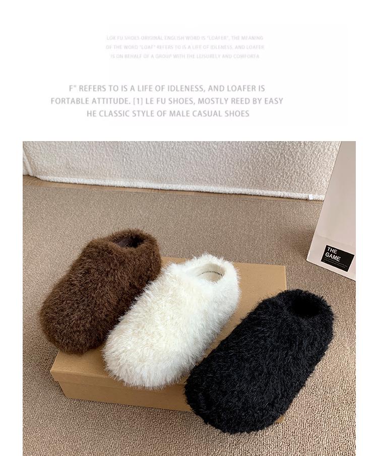 Women's Fuzzy Thick-Soled Closed-Toe Slippers - Warm, Fashionable, and Cute for Indoor/Outdoor Wear