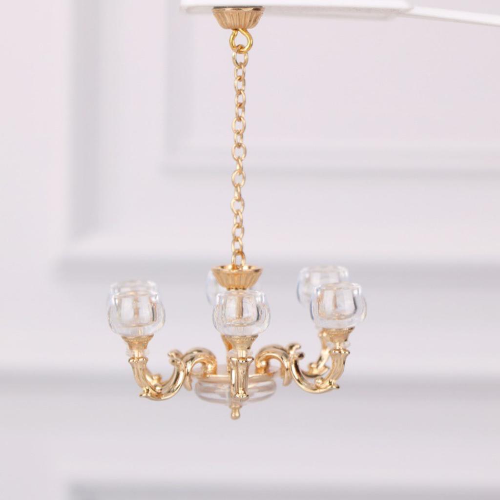 Realistic 1/12 Scale Miniature Chandelier Hanging Ceiling Light Model Figure For Life like Doll House Living Room Setup