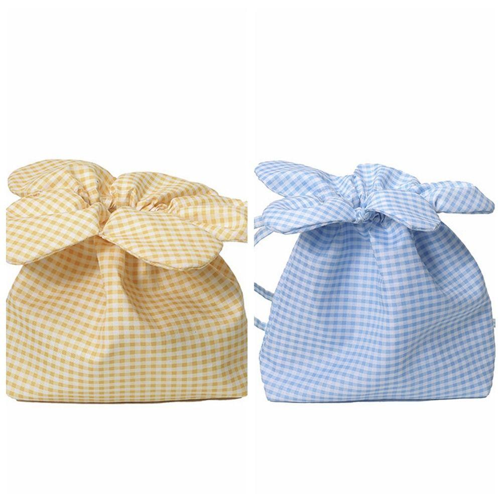 Canvas Flower Handbag Korean Style Small Crossbody Bag Cute Plaid Drawstring Bag Student