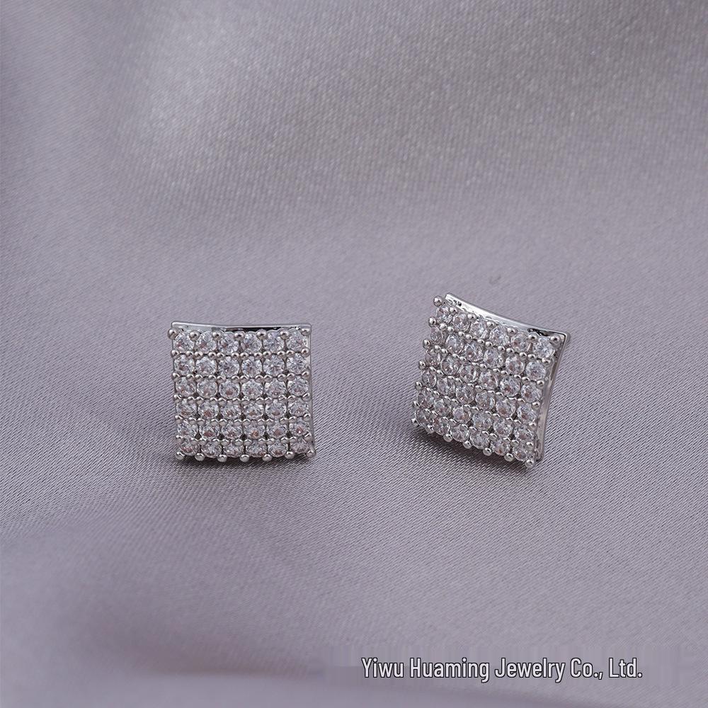 

Классические ретро серьги-пусеты с цирконами - Ювелирные изделия в микро-инкрустации в гонконгском стиле