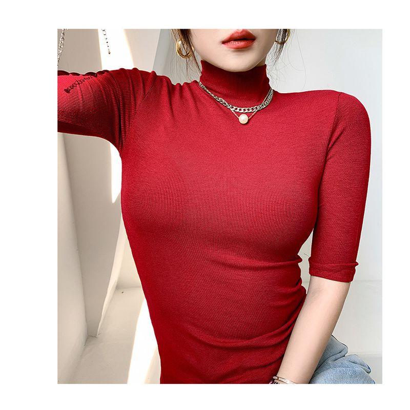 Magic Queen Thread Half Sleeve T-shirt Women Spring and Summer Half Sleeve Turtleneck Shirt Inner wear Slim fit Top T-Shirt