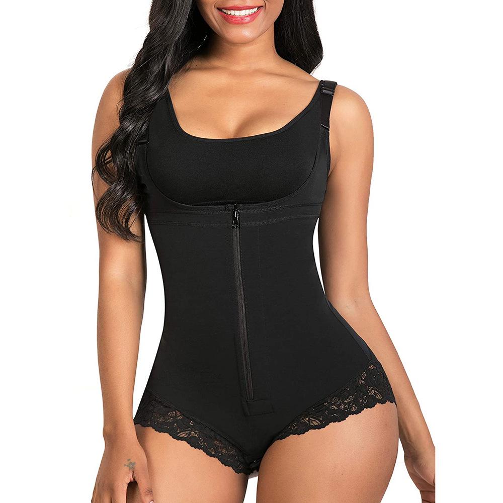 Cross-Lace Zipper Body Shaper with Slimming Control Straps