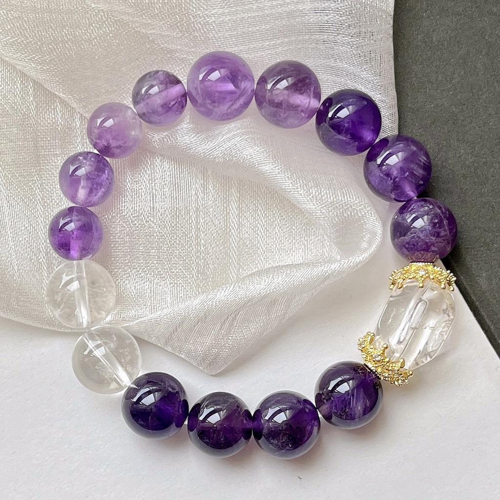 Natural Amethyst White Crystal Design Bracelet Bracelet.