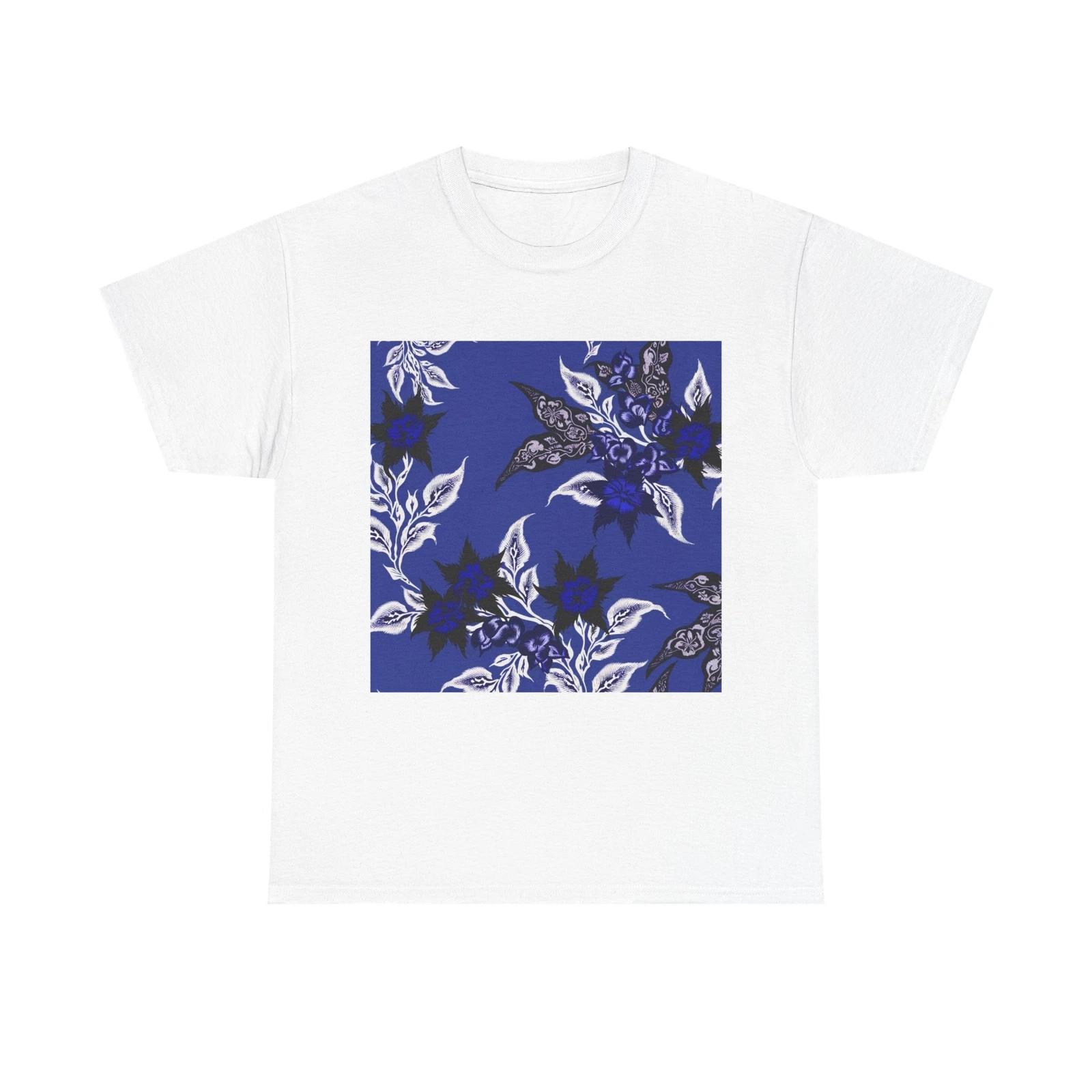 Unisex Adult T Shirt Midnight Blooms: Indigo Batik Botanicals M