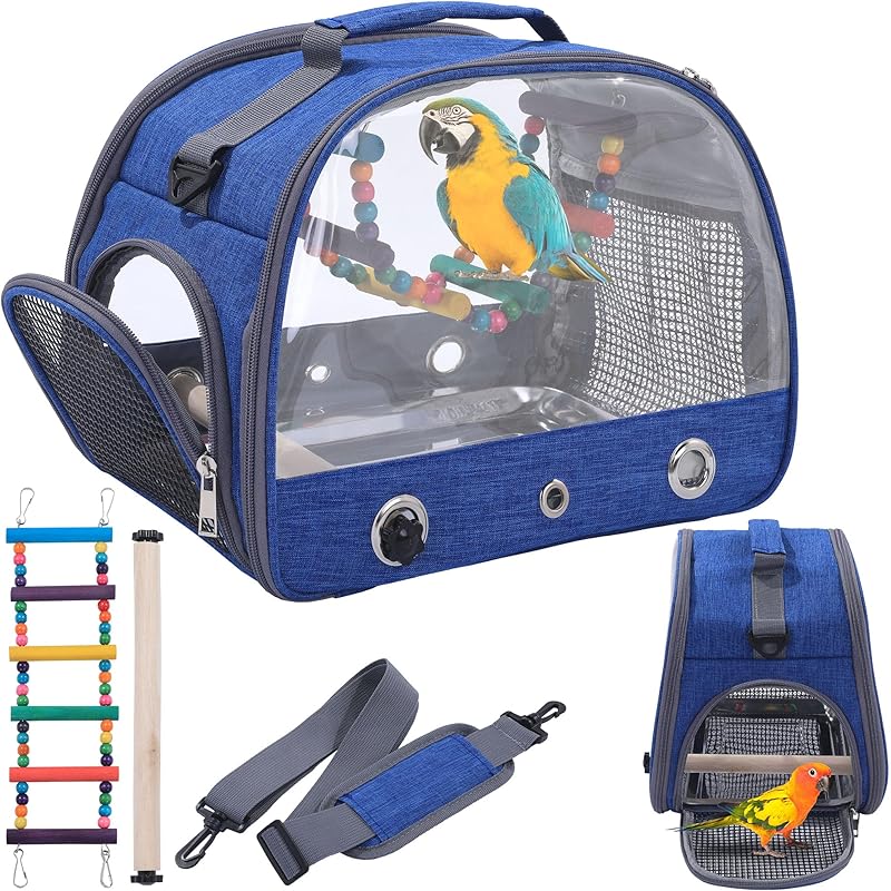 BALAPET Bird Carrier Travel Cage with Bird Ladder and Stainless Tray,Small Bird Travel Cage for Parrot,Portable Bird Backpack with Stand and Shoulder