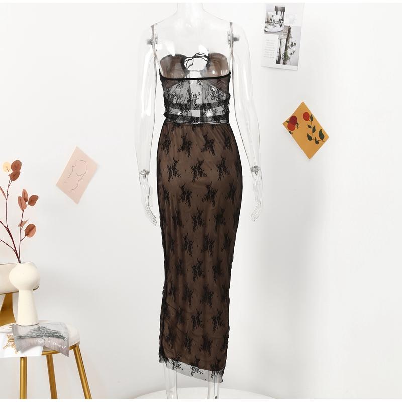 Sexy Liebsten Spitze Druck Röcke Sets Frauen Durchsichtig Crop Top Langen Rock Passenden Set Weibliche Nacht Club Party Zwei stück Anzug