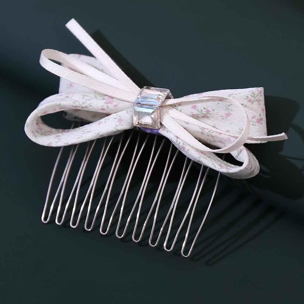 Korean Two-Tone Rhinestone Bow Floral Hair Comb