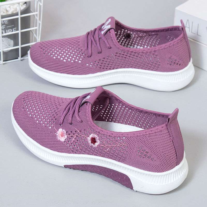 Summer Old North Cloth Shoes Women's Mesh Breathable Casual Shoes Soft Sole Non-slip Mesh Shoes Flat Sole One Pedal Mother Shoes