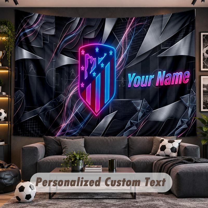 Atletico Madrid FC Personalized Tapestry Support Custom Name, Wall Art Home Decoration