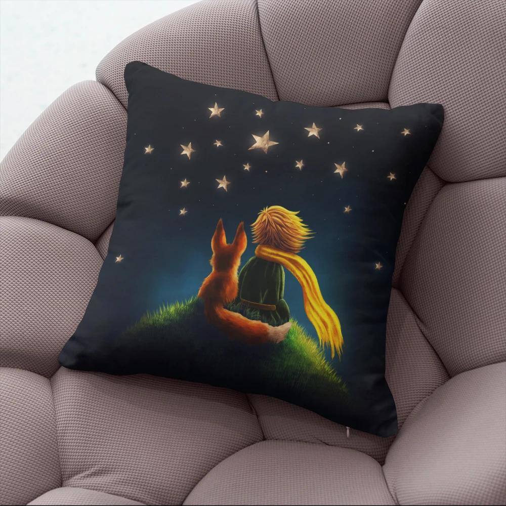 

45x45cm Short Plush Little Prince Print Cartoon Pillowcase Bedroom Sofa Chair Car Waist Pillow Cover Home Party Cushion Cover 16x16Inch