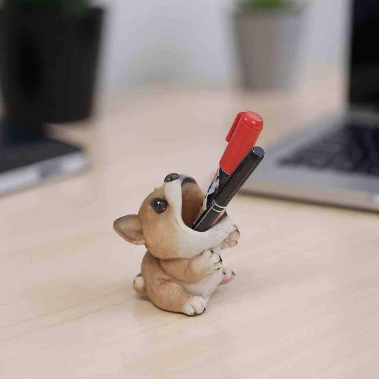 Cute Puppy Pen Holder Resin Desktop Organizer for Stationery Mini Dog Desktop Ornament Creative Gift for Students Office