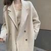 Women's Beige Wool Coat - Luxurious, High-End Celebrity Style, Thickened, Medium-Length