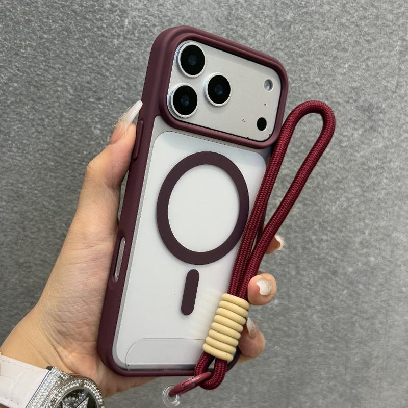 Luxusní magnetický kryt pro Magsafe pro iPhone 17 16 15 14 12 13 Pro Max 16 Plus 17Pro Air s řemínkem na ruku/zápěstí Průhledný zadní kryt