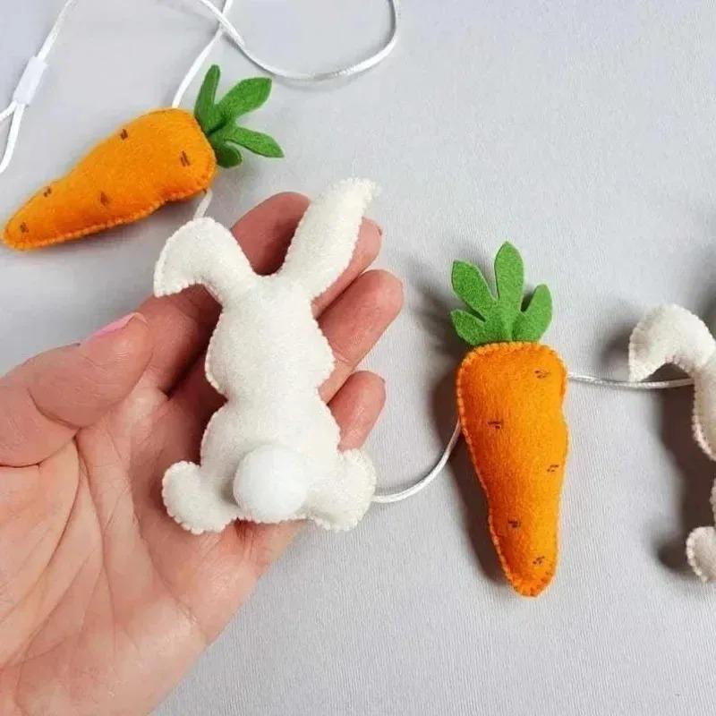1-5PCS 2026 Easter Bunny and Carrot Hanging Banner 2D Plastic Garland for Spring Home DecorationClassic Easter Front Door Decor