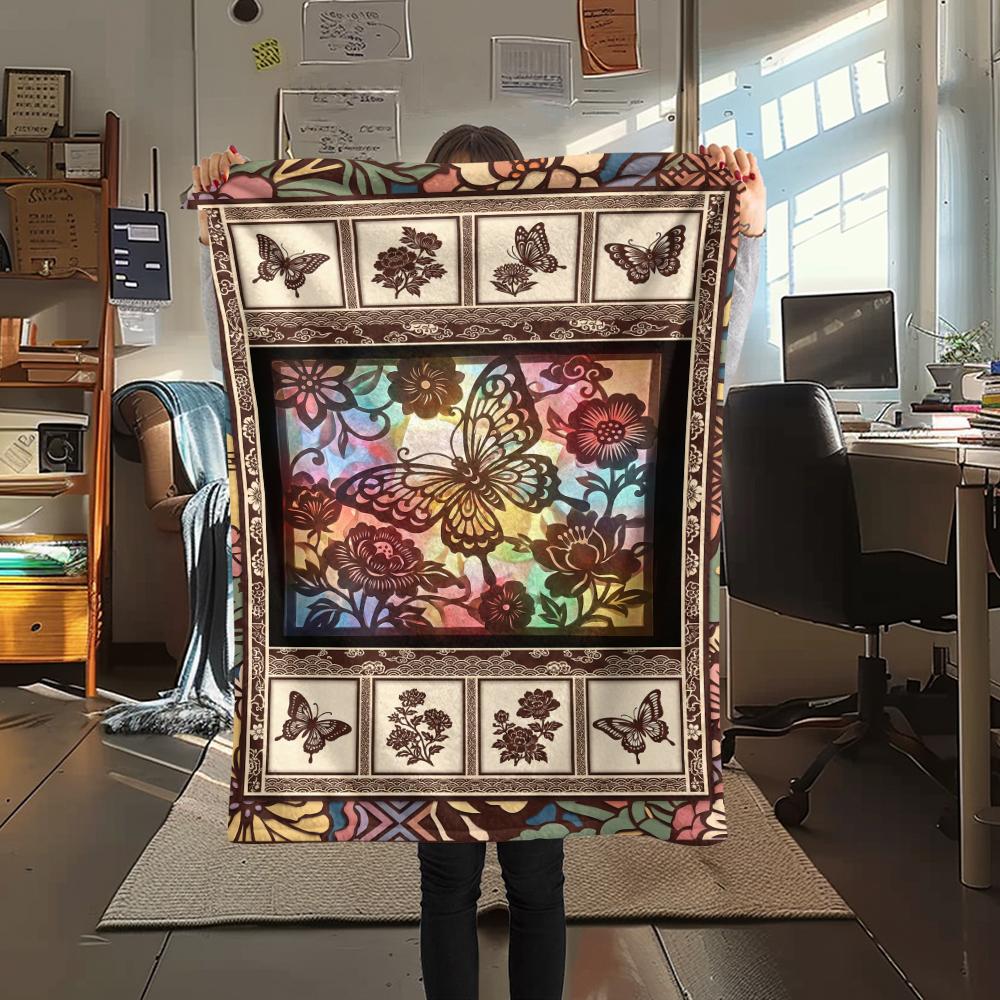 Butterfly Decoration Print Flannel Blanket, High Quality Comfortable for All Seasons, Home Decor, Warmth and Comfort, Perfect for Christmas Gifts33