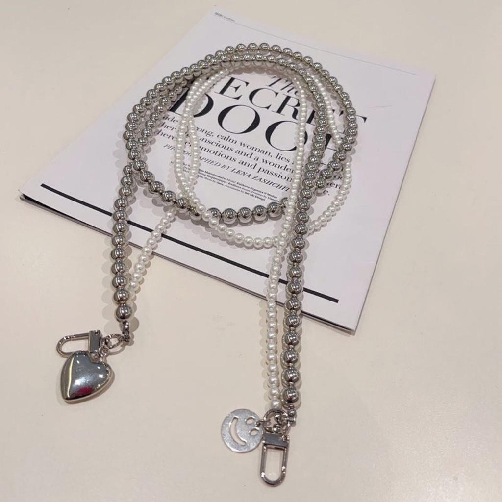 Pvc Heart Smile Phone Lanyard With Pearl Beads For Men And Women