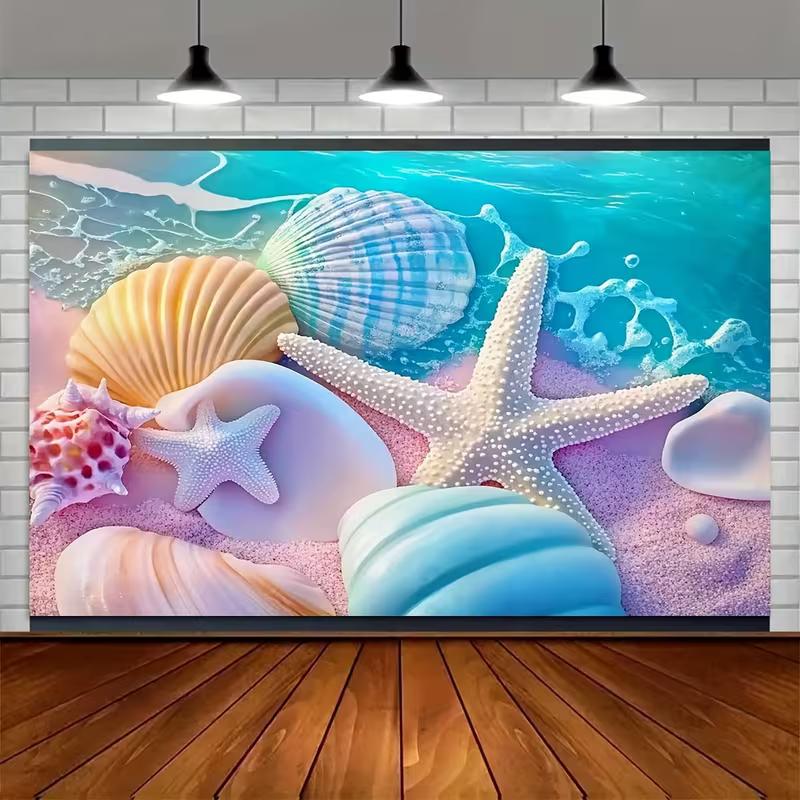 2D Printed Pastel Seashell Beach Studio Backdrop for Photography