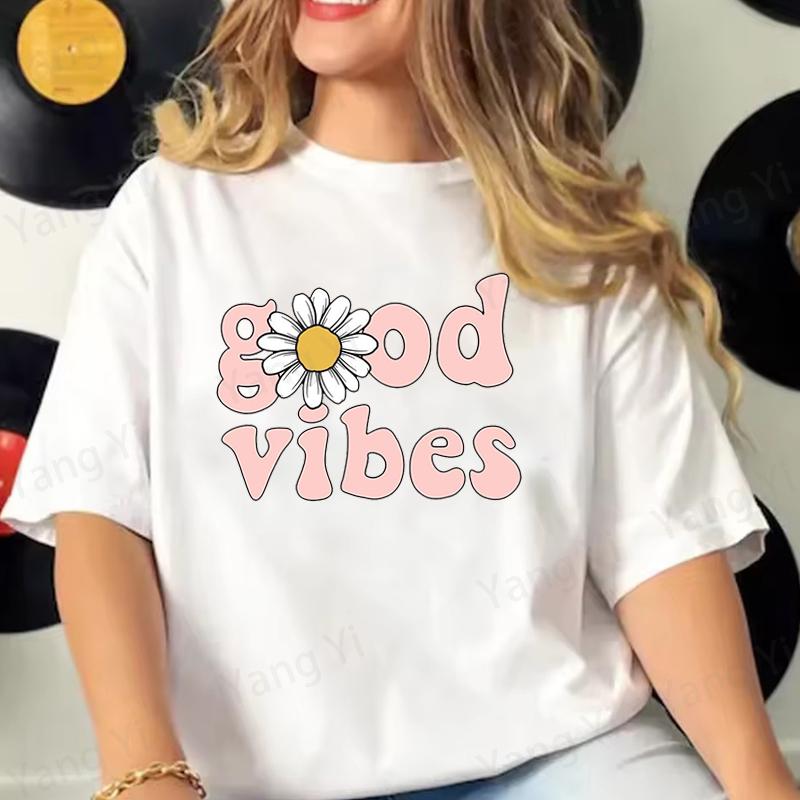 Printed T-shirt, women's casual short-sleeved T-shirt, fashionable letter print top.