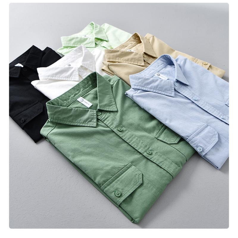 Summer Fashion Short Sleeve Shirt Men Japanese Style Workwear Double Pockets Shirt Pure Cotton Lapel Collar Casual Men Tops