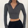 2KWEIRD Casual Y2k Clothes Crop Top Long Sleeve Women Korean Fashion Ribbed Knitted Zipper T-shirts Vintage Streetwear Tops Tees