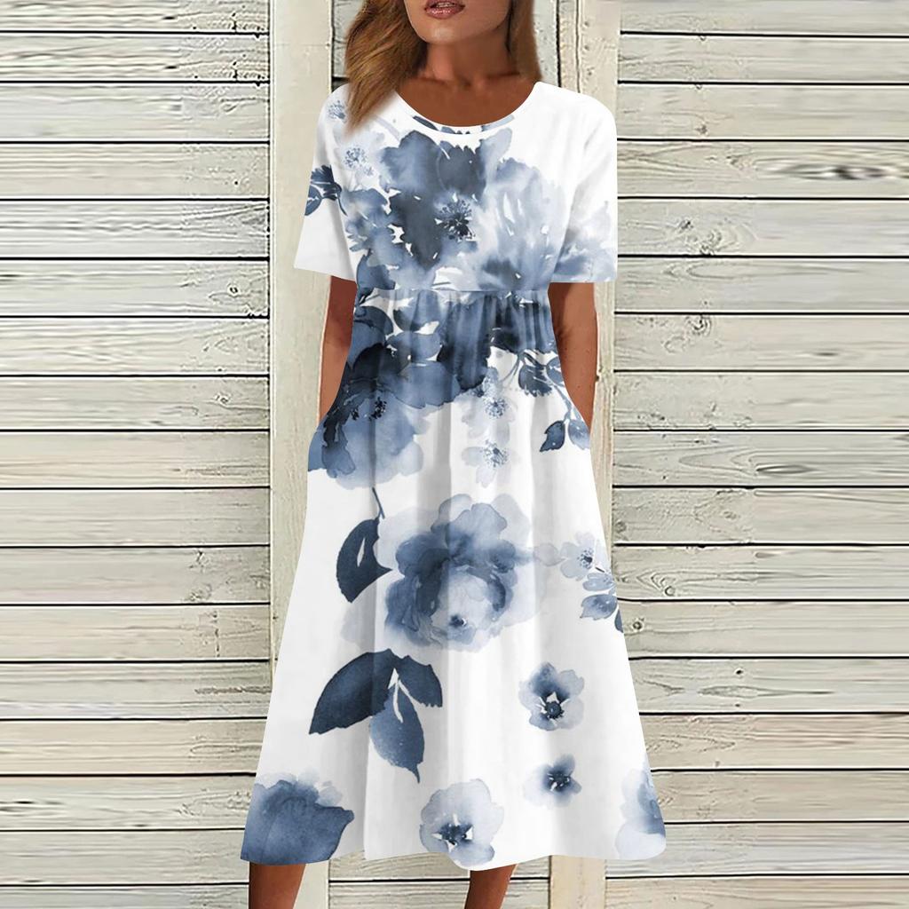 Fritidskjoler for kvinner Trykte kjoler Sommerkjoler Trykt plisserte midikjoler Basic Classic Outdoor Daglig Kortermede løse kjoler