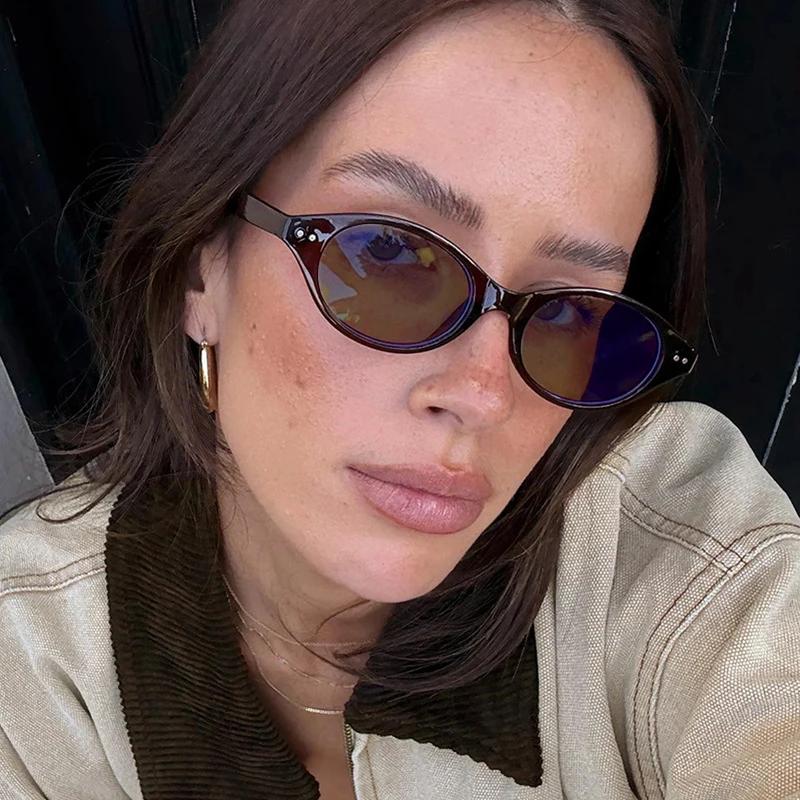 Fashionable Women's Small Oval Sunglasses UV Resistant Unisex for Party Beach Travel Riding