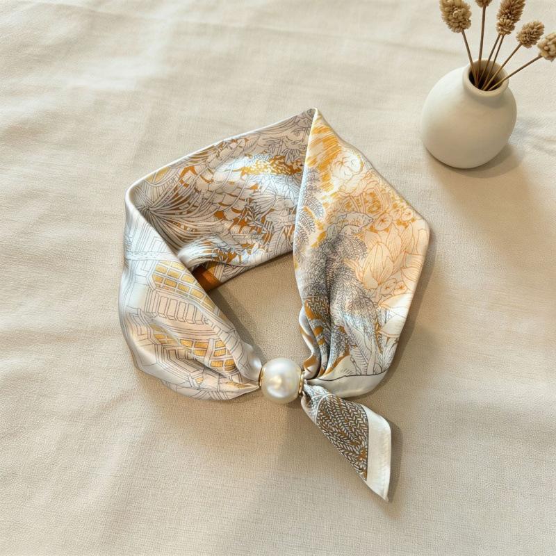 Simulation Silk Satin Temperament Magnetic Suction Small Silk Scarf Women'S Thin Pendant Clavicle Silk Scarf Fashion Versatile Neck Scarf Women