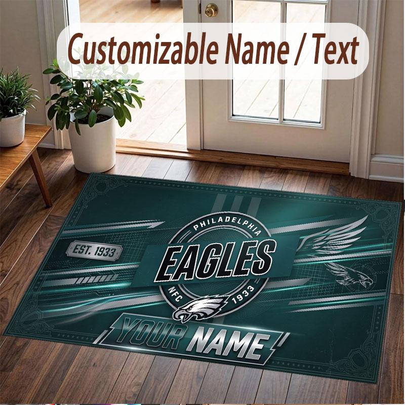 Benutzerdefinierter Teppich Philadelphia Eagles Muster Druck Name Text Weicher Rutschfester Bodenbelag für Heim-Innenraumdekoration