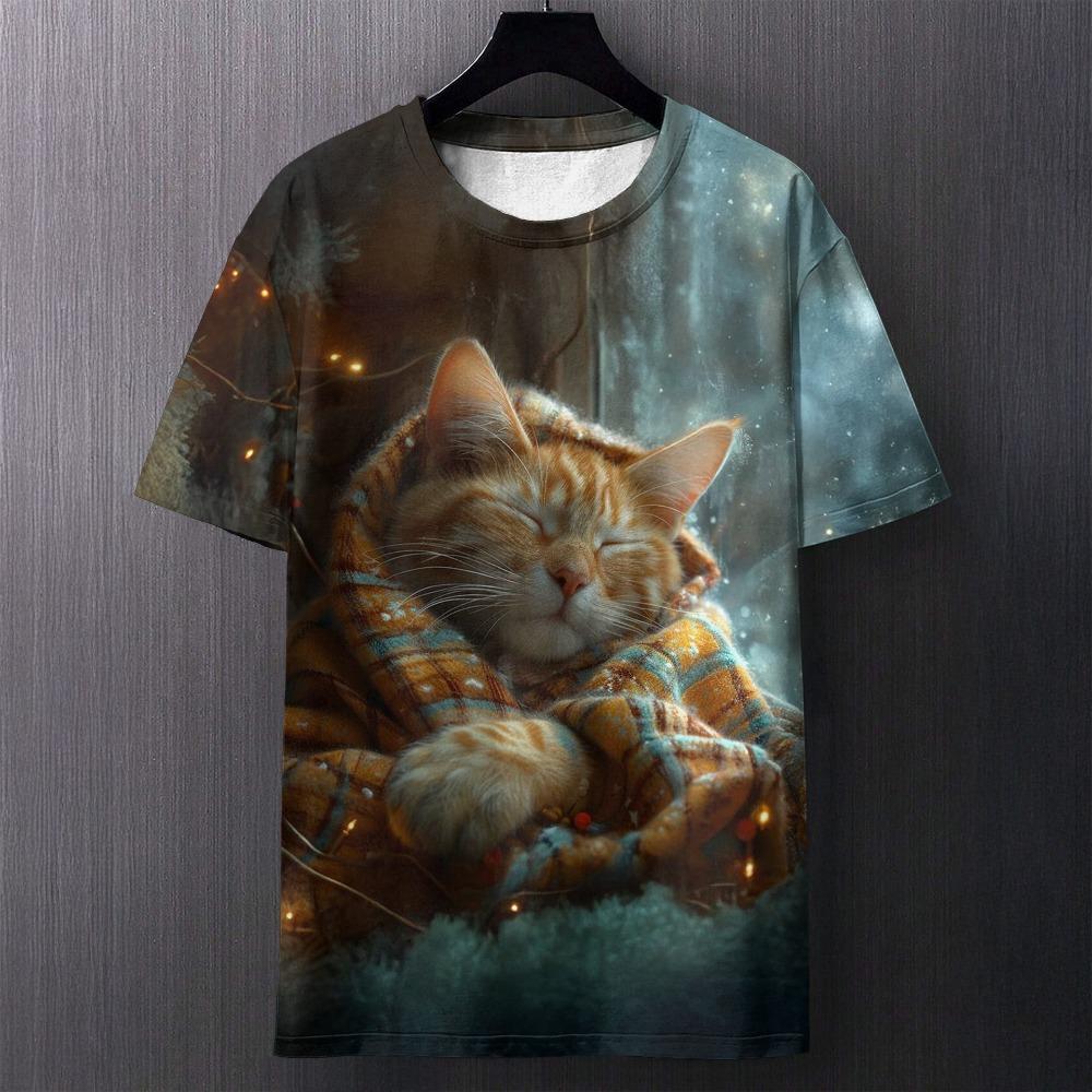 

Мужская 3D футболка с принтом кота, удобная, с коротким рукавом, комфортная, универсальная, модная 6XL