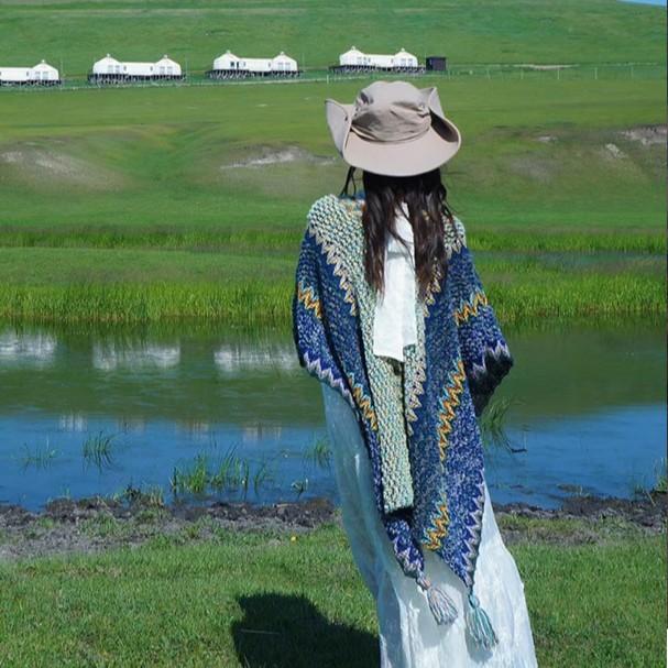 Shawl Wraps for Women Boho Knit Poncho Ladies Rainbow Casual Loose Striped Fringe Blanket Scarf