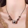 Adjustable Wax Rope Long Necklace for Women Fashion Retro Camera Pendant Necklaces Wooden Moon Beaded Sweater Chain Jewelry Gift