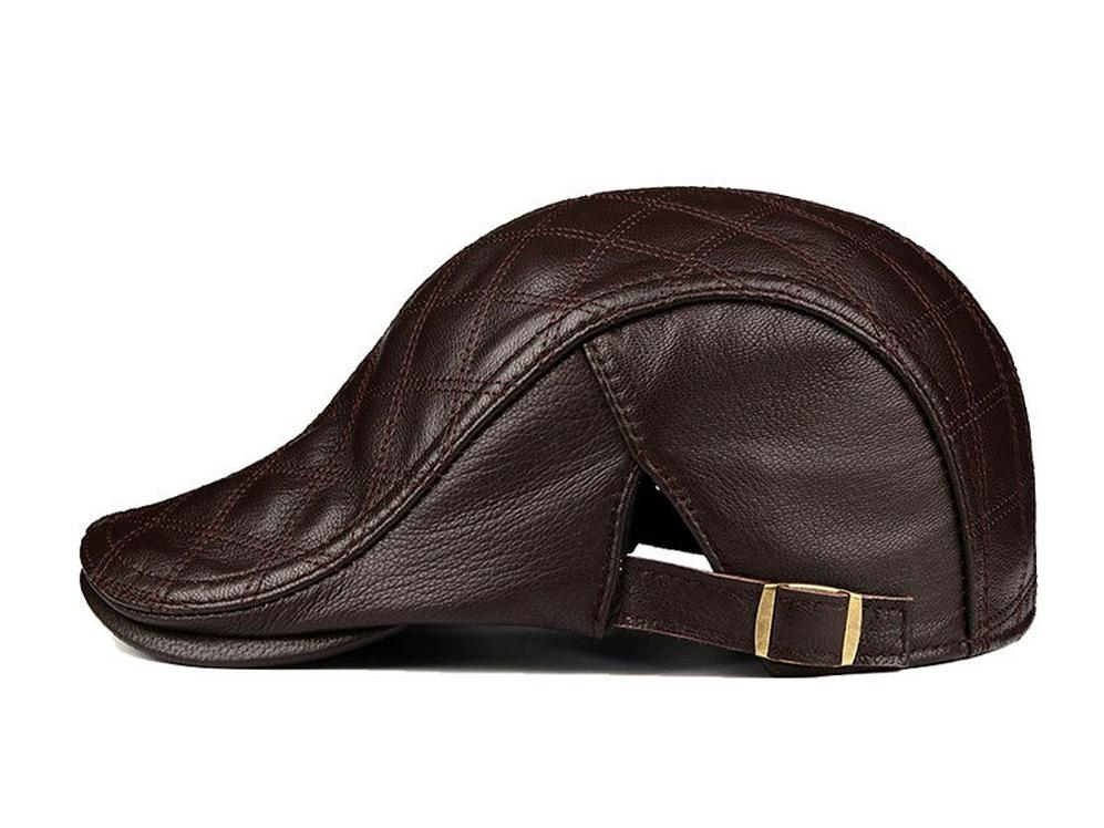 Men's Lambskin Leather Flat Cap - Autumn/Winter Warm Beret for Middle-Aged & Elderly