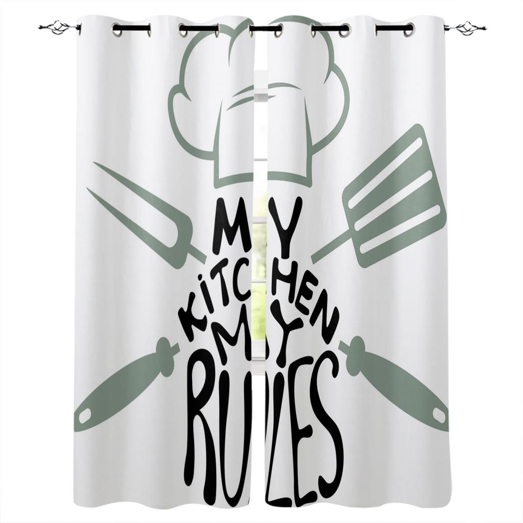 Black And White Plaid Chef Knife Fork Blackout Curtains For Kitchen Bedroom Kids Room Window Treatment Curtains for Living Room