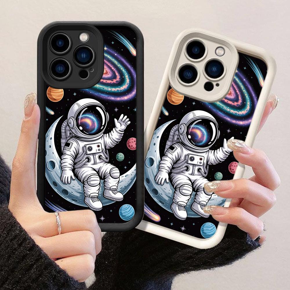 JT110 Cartoon Astronaut for iPhone 17 16 15 Pro Max Samsung S26 S25 S24 Ultra A17 A16 A07 A56 Xiaomi 15T Redmi 15c 14C Soft TPU Case