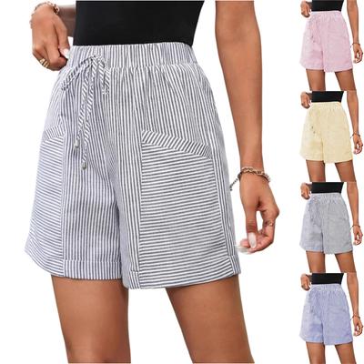 Damenmode Gestreifte Lässige Kordelzug Elastische Hosen Shorts