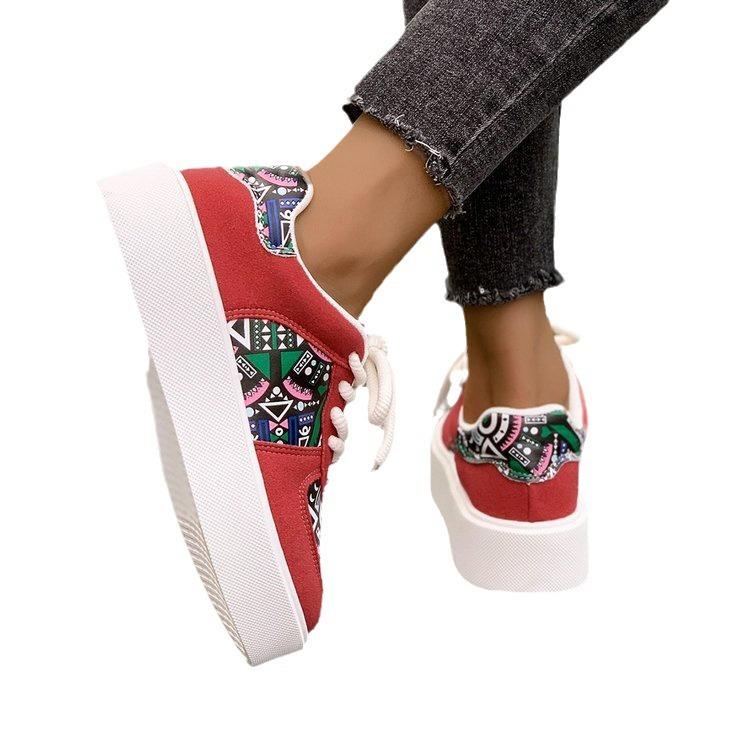 Lässige Einzelne Schuhe in Übergröße Herbst neue Mode vielseitig Ausgehen Damenschuhe abstraktes Muster Frauen