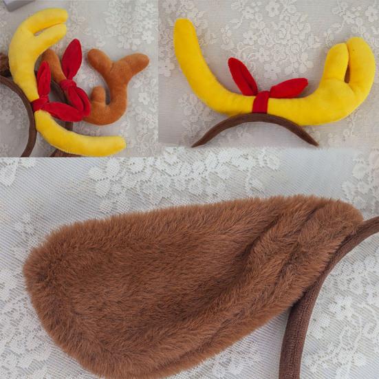 Dog Antler Headband Christmas Pet Costume Hairband Adjustable Headband with Bow Floppy Ears for Medium Large Dogs Holiday Party Dress-up