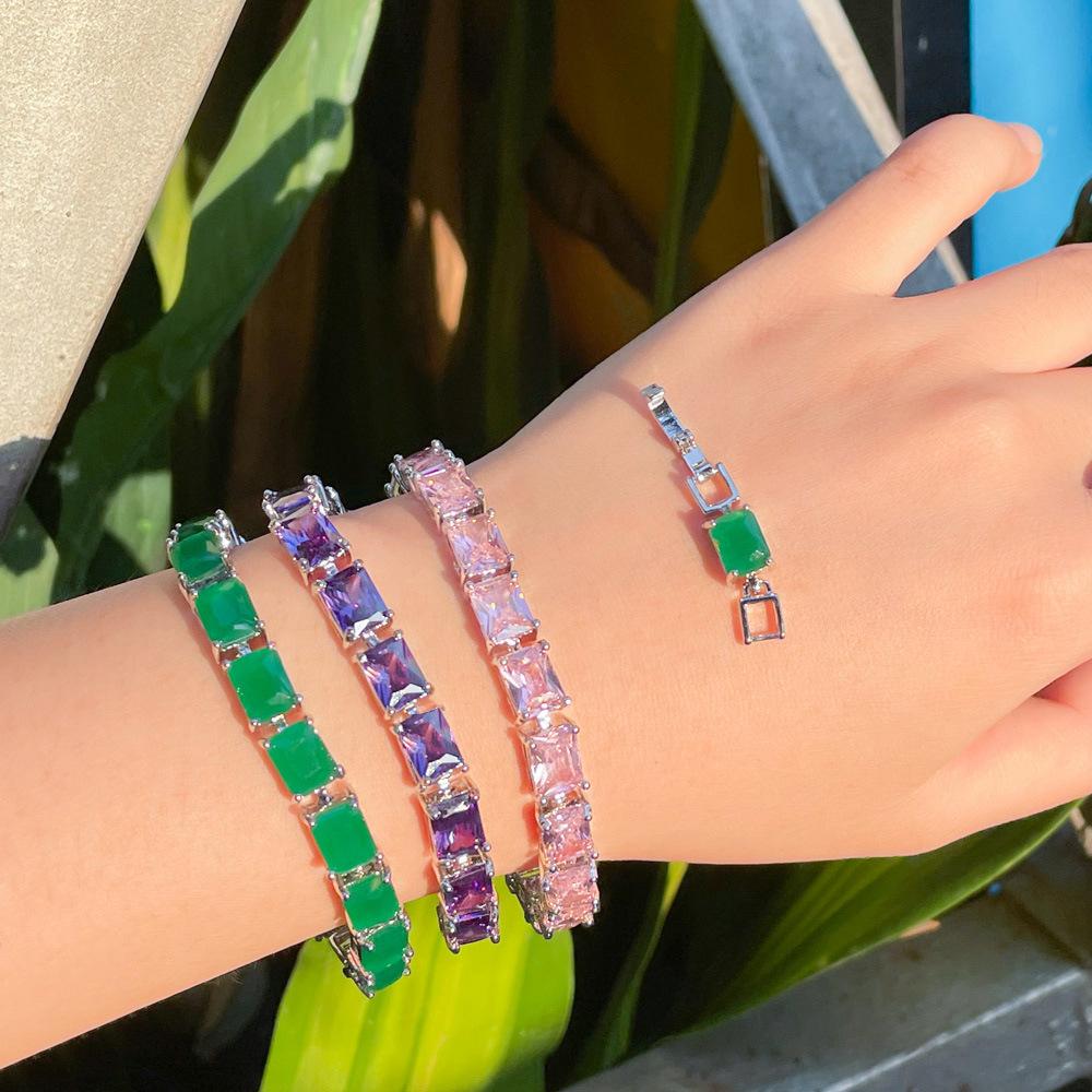Rectangle Zircon Bracelet Multi-Color Optional Simple Gemstone Jewelry Women'S Gift