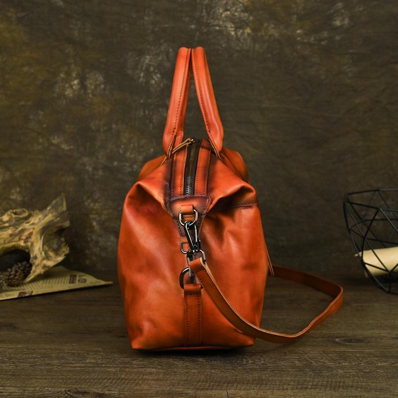 Johnature Echtes Leder Handtasche Retro Volltonfarbe Große Kapazität Damen Tasche Vielseitige Schulter Umhängetaschen
