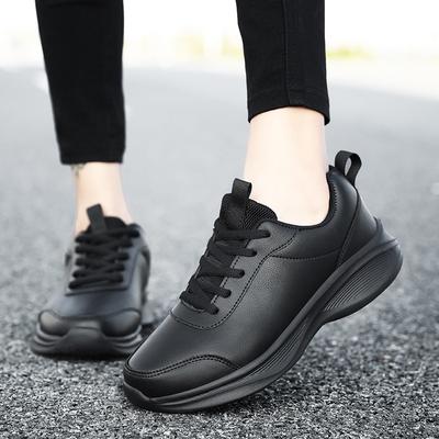 Microfiber Leather Shoes Soft Sole Waterproof and Non-slip Casual Sports Shoes All Black Shoes Large Size Shoes