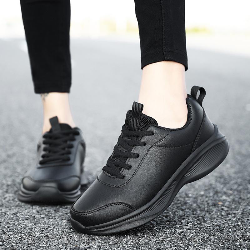 Non-slip sneakers, black, thin and heightened dad shoes, spring and autumn thick soles, comfortable and casual large size.