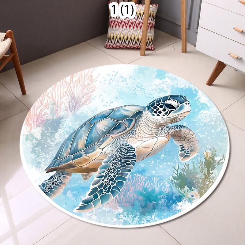 Tapis Tortue Effet 3D Tapis Rond Animal Marin Décoration Intérieure Cadeau Océanique Tapis Tortue Marine Turquoise Cadeau pour Amoureux des Tortues