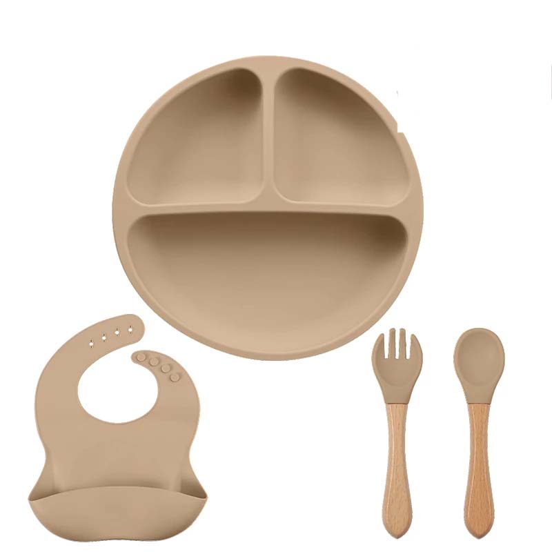 4PC Silicone Baby Feeding Set Silicone Bowl Dining Plate Spoon Fork Children Dishes BPA Free Silicone Tableware for Kids