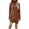 Women's Fashionable Casual Color Cable Knit Long-sleeved Turtleneck Sweater Dress