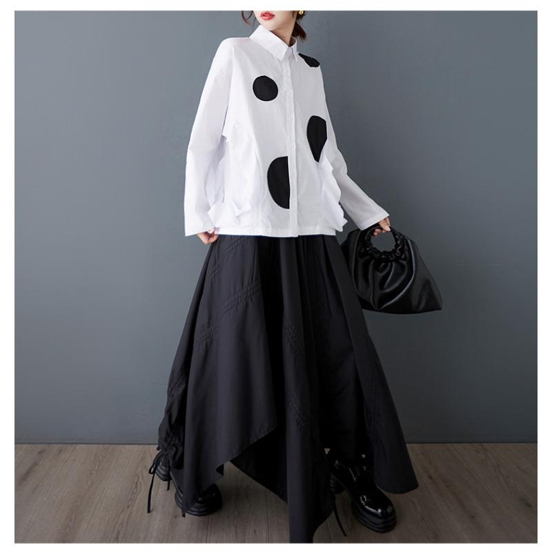 DIMANAF 2025 Women Autumn Plus Size Blouse Shirt Black Fashion Tops Tees Loose Casual Button New