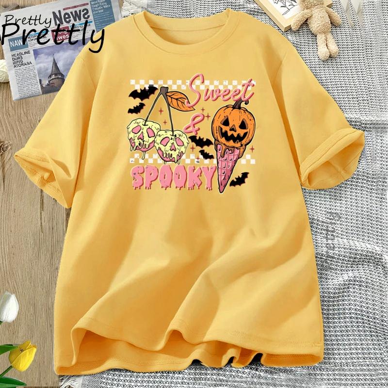 Sweet and Spooky Halloween Tshirt Trendy Halloween Ice Cream Tshirt Funny Spooky Season Fall Tee Unisex Women Short Sleeve Clothes