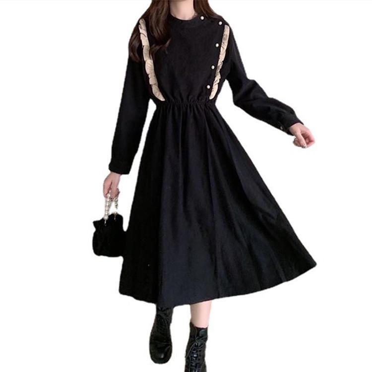Elegant European Corduroy Long Dress for Women: Heavy-Duty, Fashionable Style for Spring, Autumn, and Winter.