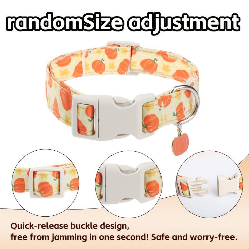 Halloween Pumpkin Print Dog Collar Breathable Comfortable Pet Collar with Safe Buckle Anti-escape Fashion Puppy Neck Accessories