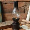 Miniature Oil Lamp Decor Kerosene Resin Candle Holder, Retro Figurine with Smoked Matte Finish Holder Glass Shade & Carved Base, Tabletop for