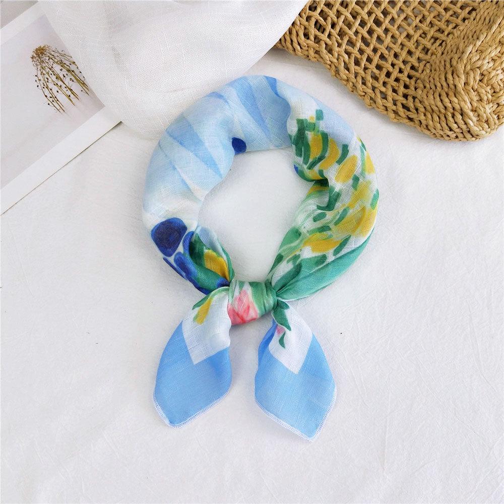 Eșarfă pătrată mică din bumbac și in Eșarfă din mătase Primăvară și toamnă pentru femei Stil nou artistic și versatilă la modă Esarfă cu bentiță cu temperament